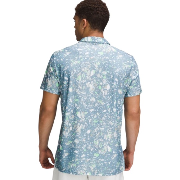 Lululemon Mens Terrazzo Marble Blue Vented Tennis Activewear Polo Shirt Sz Large - Picture 2 of 13